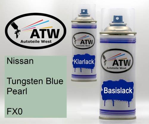 Nissan, Tungsten Blue Pearl, FX0: 400ml Sprühdose + 400ml Klarlack - Set, von ATW Autoteile West.